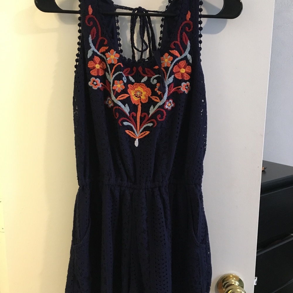 Navy Blue Floral Accent Romper